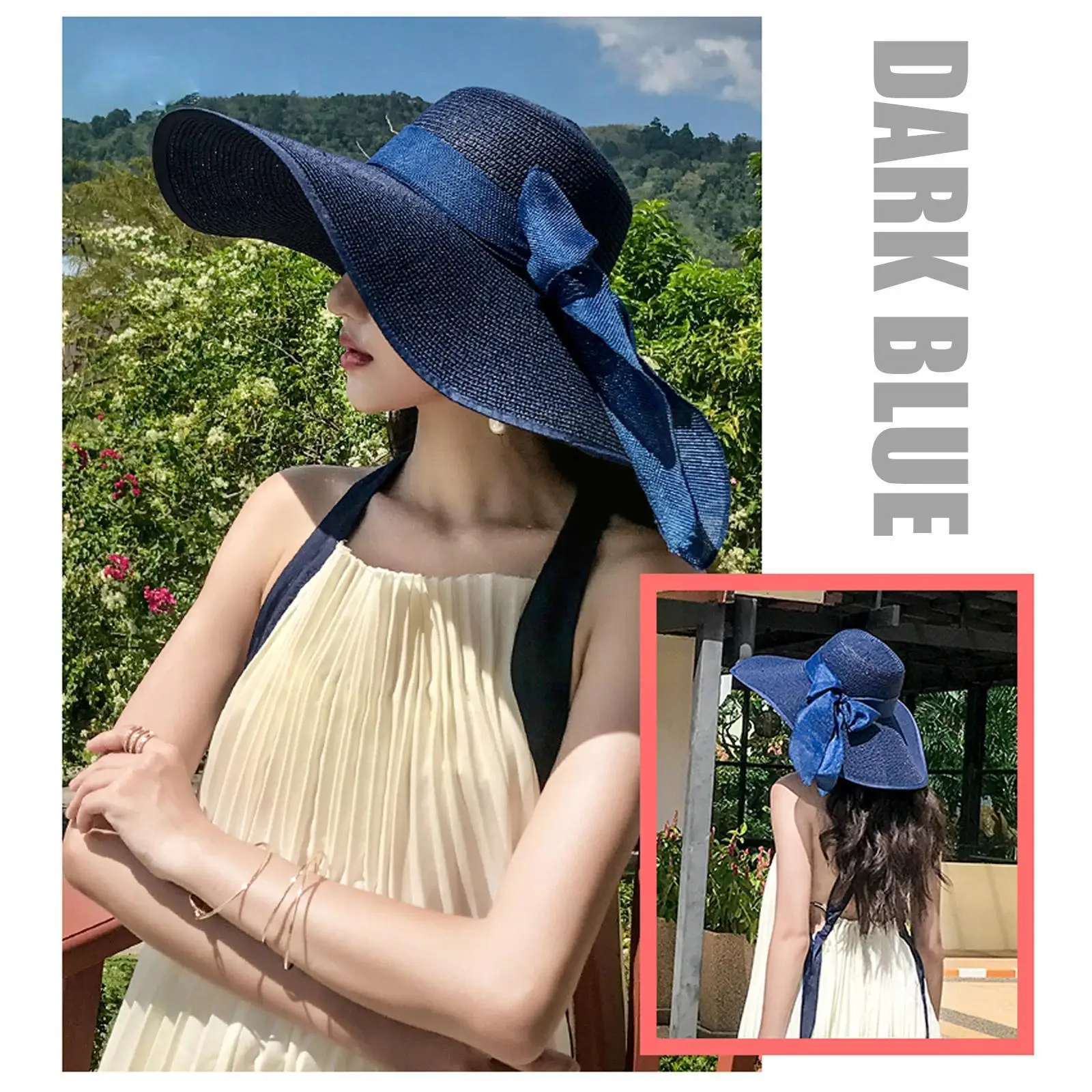

Large Summer Women Straw Hat Wide Brim Floppy Panama Beach Uv Lady Bowknot Female Outdoor Foldable Protect Hats N2s7