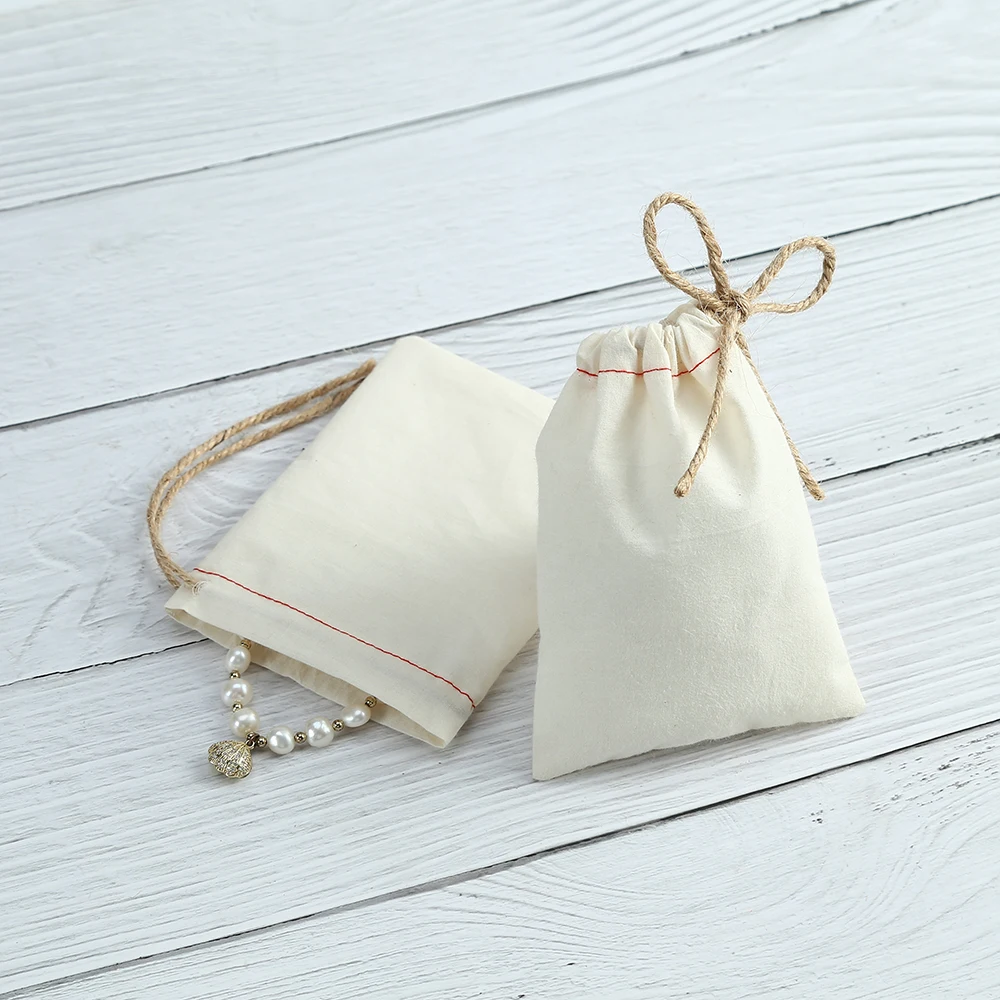 50pcs Yellow Cotton Jewelry Bag Jewelry Packing Small Pouches for Wedding Party Candy Bag Custom Logo Mariage Jewelry Organizer