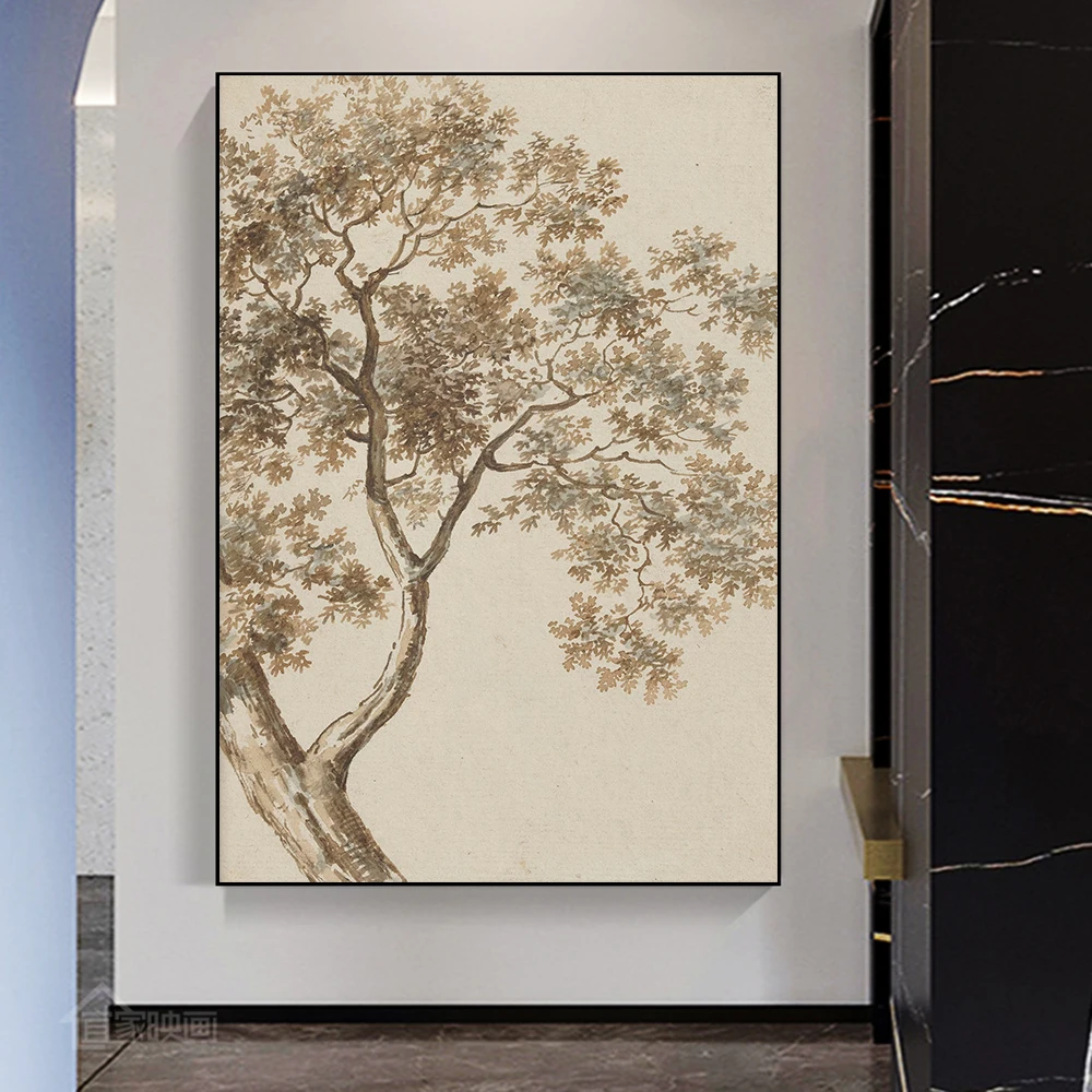 

Vintage Rustic Tree Poster Landscape Canvas Painting Prints Antique Room Wall Decoration HD Watercolor Picture Frameless