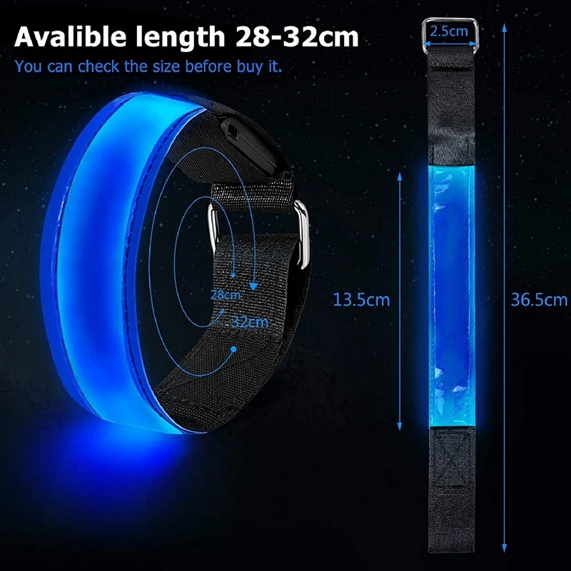 2 Pack Rechargeable LED Bracelet USB Reflective Band Armband Bracelets Running Bands For Jogging Sports | Электроника
