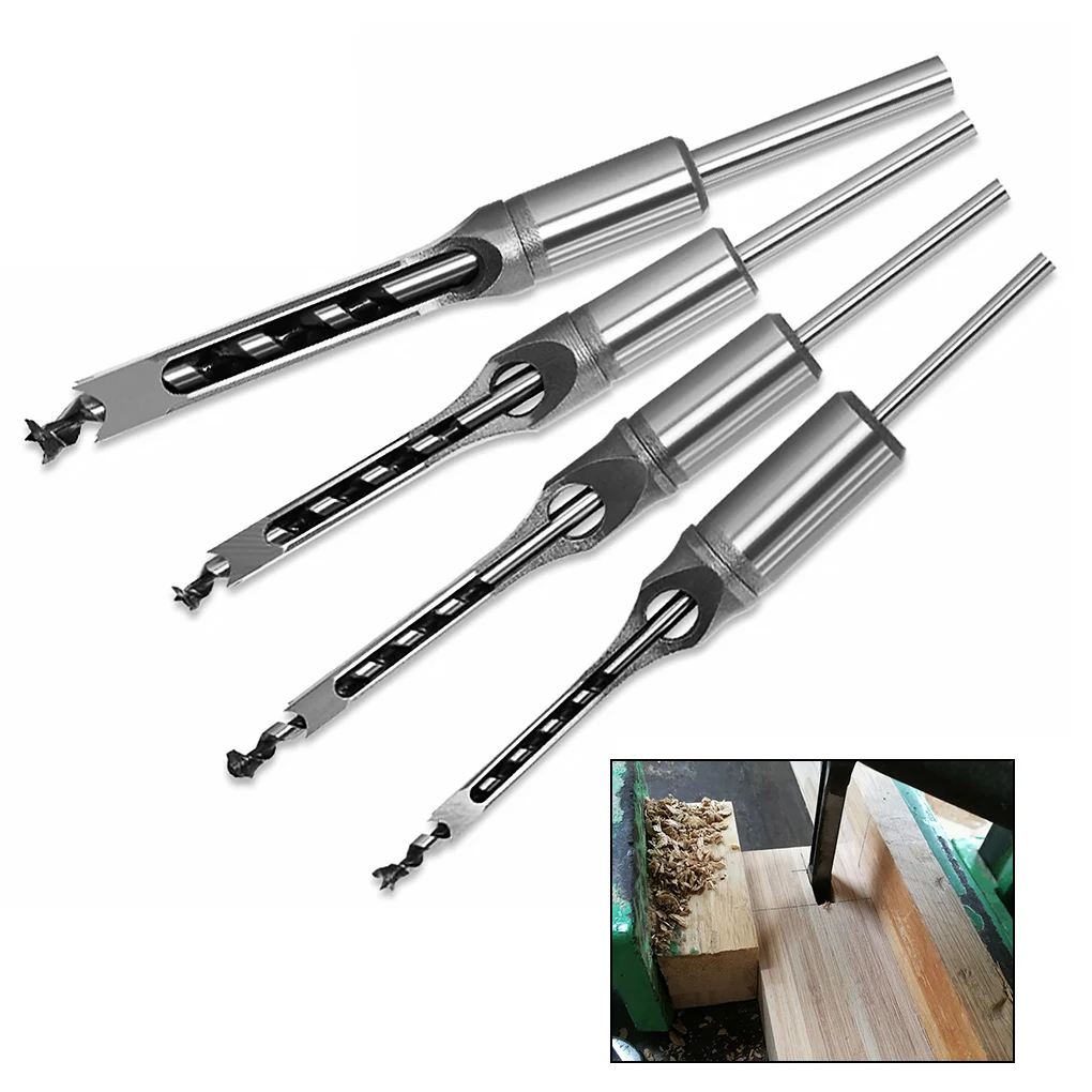 

Square Auger Mortising Chisel Drill Set HSS Twist Drill Bits Woodworking Drill Tools Kit Set Square Hole Extended Saw 6.0mm~16mm