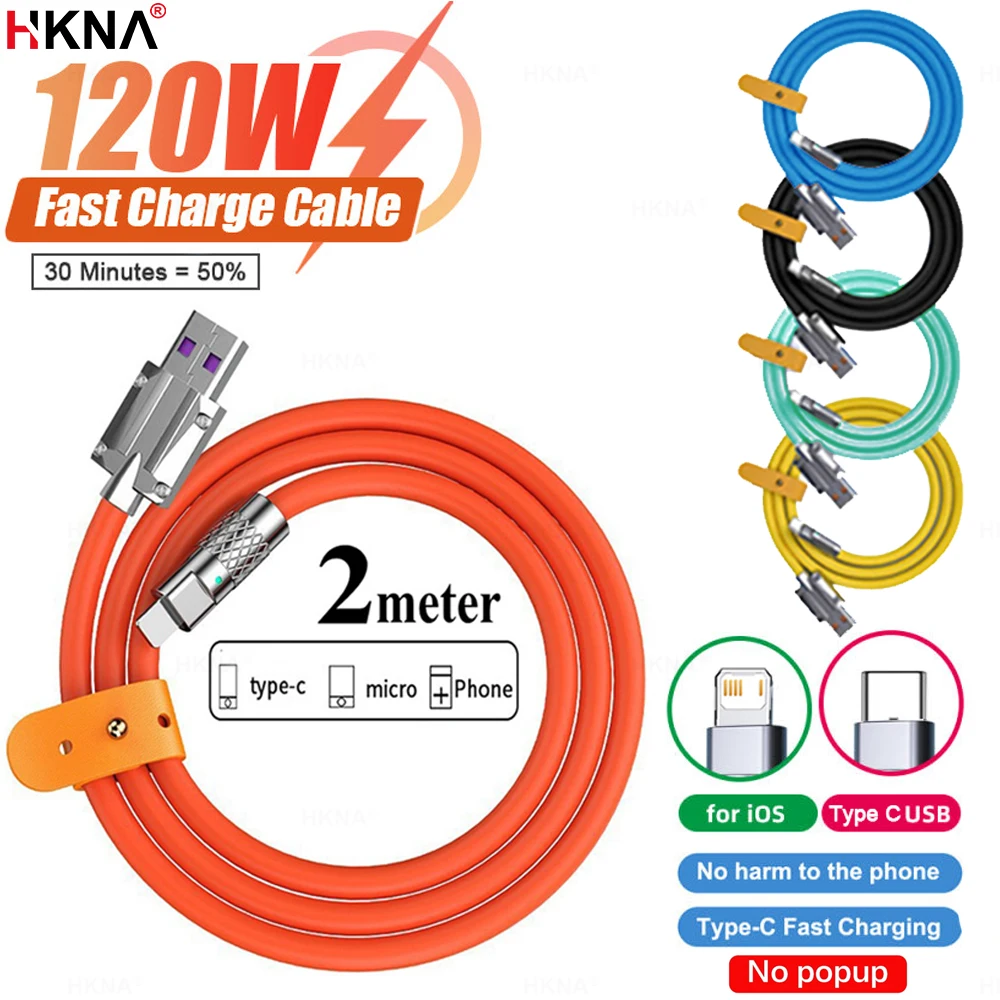 

Жидкий силикон 120 Вт 6A Супер быстрая зарядка USB-кабель Быстрая зарядка Type-C Кабель для iPhone Xiaomi Huawei Samsung Pixel Data Line