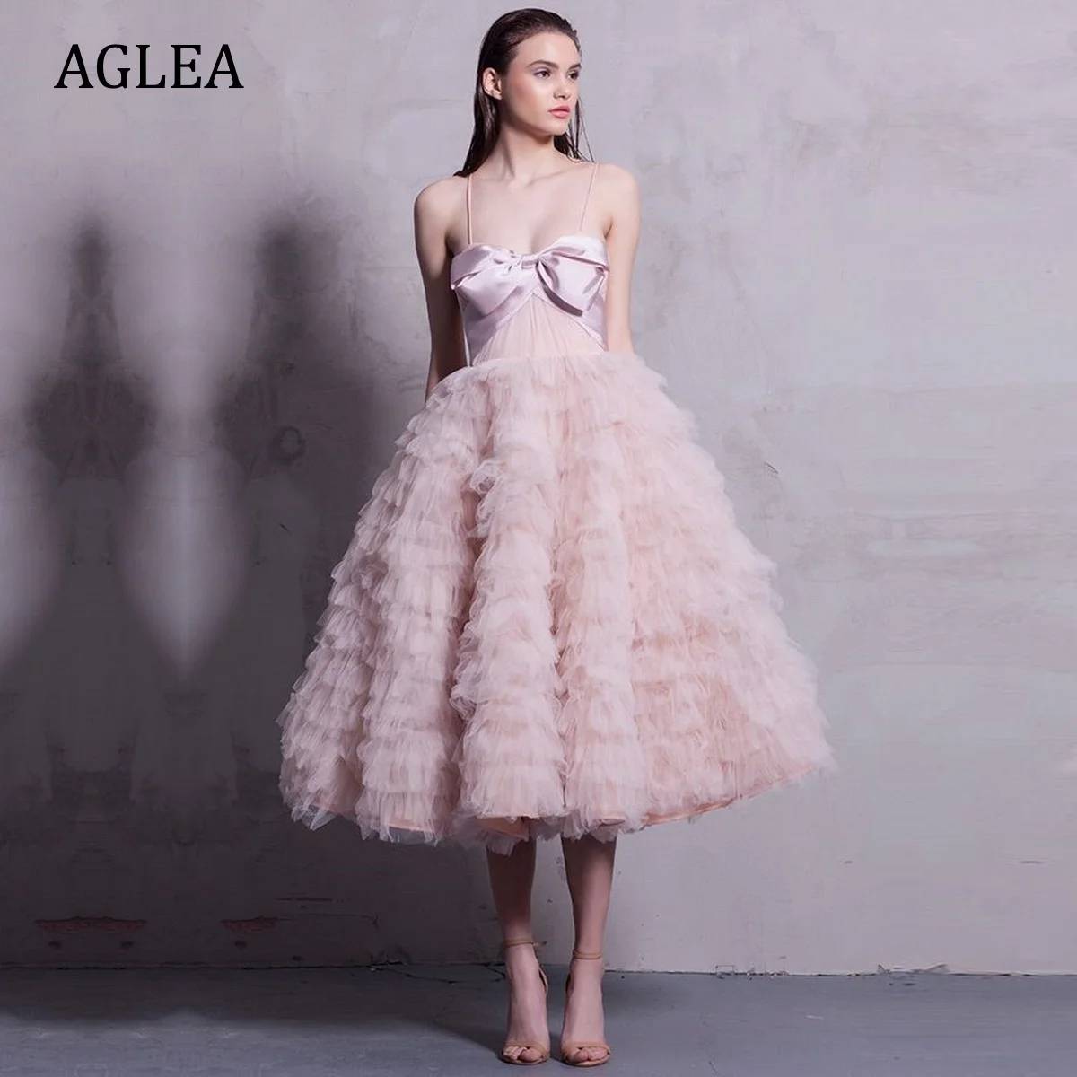 

Женское вечернее платье AGLEA, элегантное строгое платье с драпировкой, трапециевидной формы, до колена, со складками-спагетти, для выпускного вечера