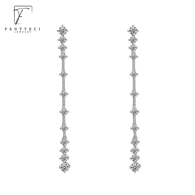 FENTTECI 925 Sterling Silver Temperament Full Of Diamonds And Tassel Long Ear Line Women's Dinner Party Earrings For Girlfriend