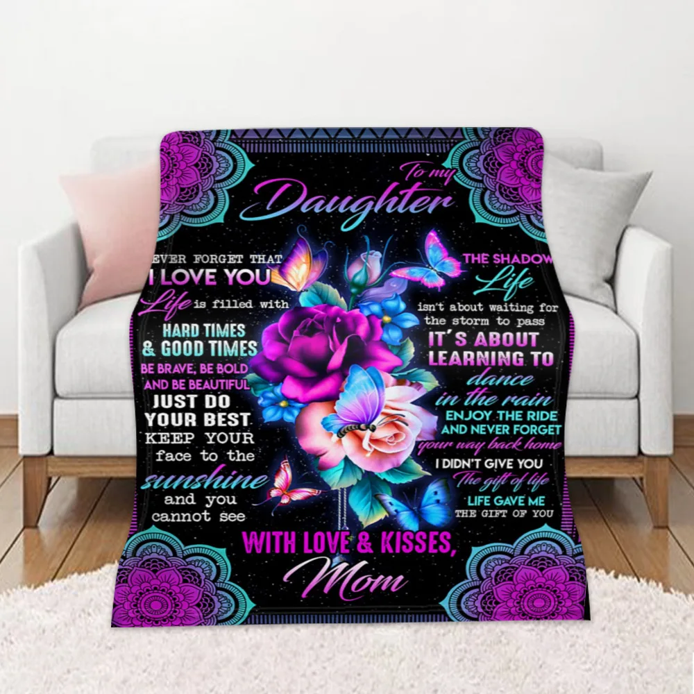 

to My Daughter Blanket Love Letter Gorgeous Flower Printing Gift Soft Flannel Plush Throw Blankets For Beds Couch Sofa Nap Cover