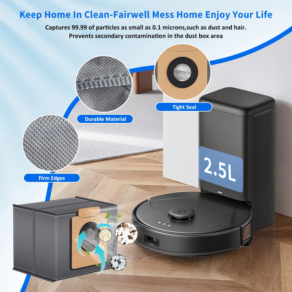 Фото Мешки для пыли для Eufy X8 Pro SES/X10 Pro Omni, автопустотная станция, нетканые мешки большой емкости, аксессуары для замены пылесоса №2