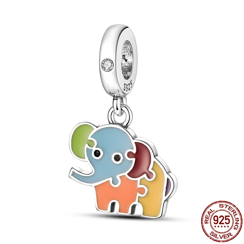 

New Charms 925 Silver Two-sided color puzzle cute elephant fit Pandora Charm 925 Silver DIY Jewellery Making Gifts for ladies