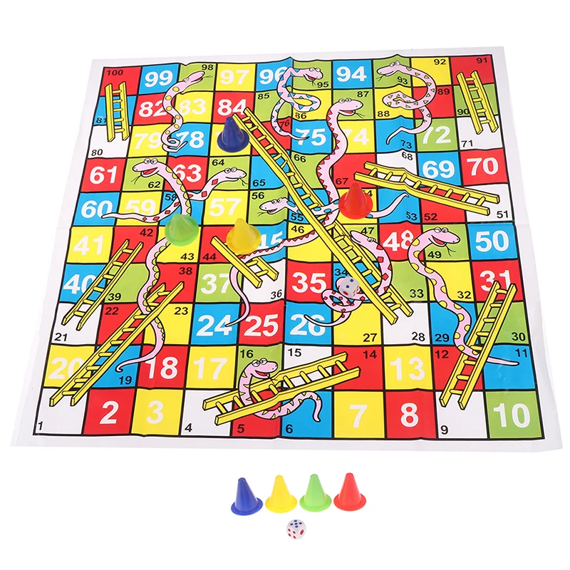 

Hot！1Set Snake Ladder Educational Kids Children Toys Interesting Board Game Set Portable Flying Chess Board Family Board Game