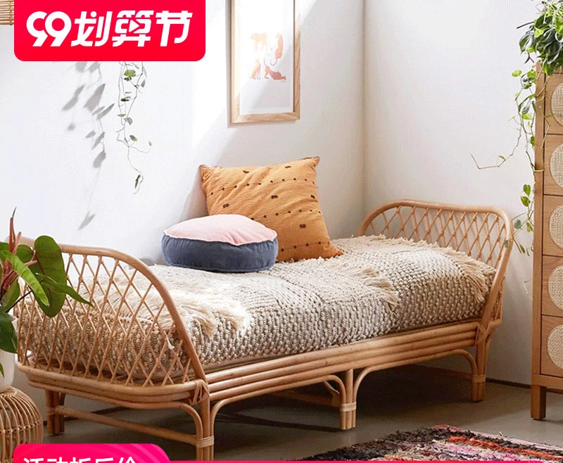 

Nordic Rattan Sofa Ins B & B Inn Real Rattan Chair Small Apartment Living Room Retro Double Bed Balcony Recliner