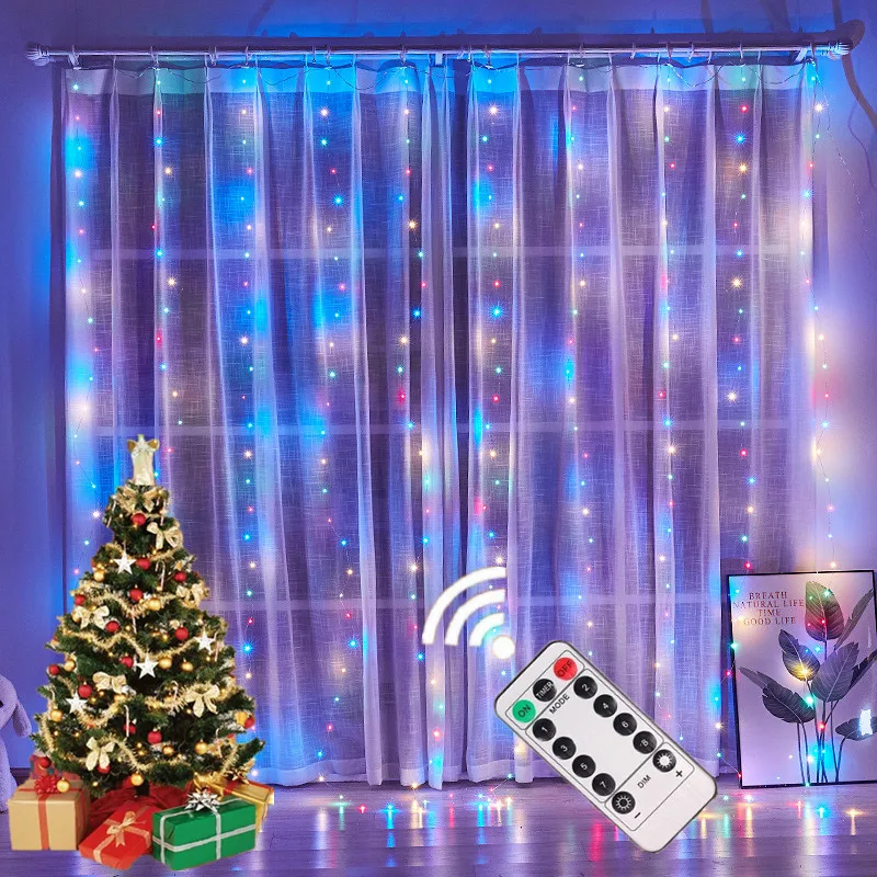 

Рождественская светодиодная гирлянда-занавеска с голосовым управлением, 8 режимов, USB, лампа для дома, спальни, Новогодняя лампа