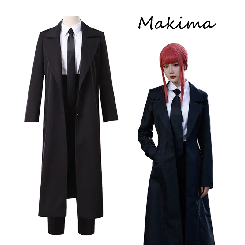 

Костюм для косплея макима бензопила для мужчин, парик для аниме макима, черные бриджи, брюки, пальто, костюмы на Хэллоуин для женщин