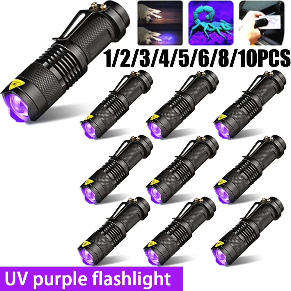 

1-10PCS LED UV Flashlight Ultraviolet Torch With Zoom Function Mini UV Black Light Pet Urine Stains Detector Scorpion Hunting