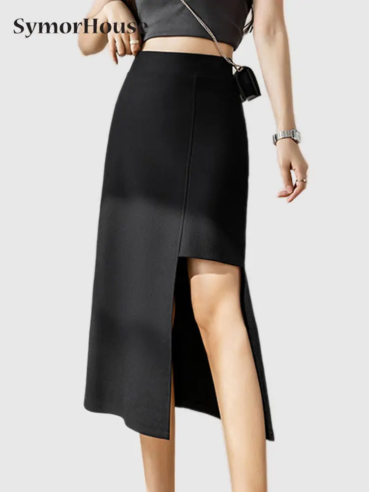 

Юбка женская с разрезом, облегающая Асимметричная миди-юбка А-силуэта с завышенной талией, повседневная офисная одежда, в Корейском стиле, весна-лето