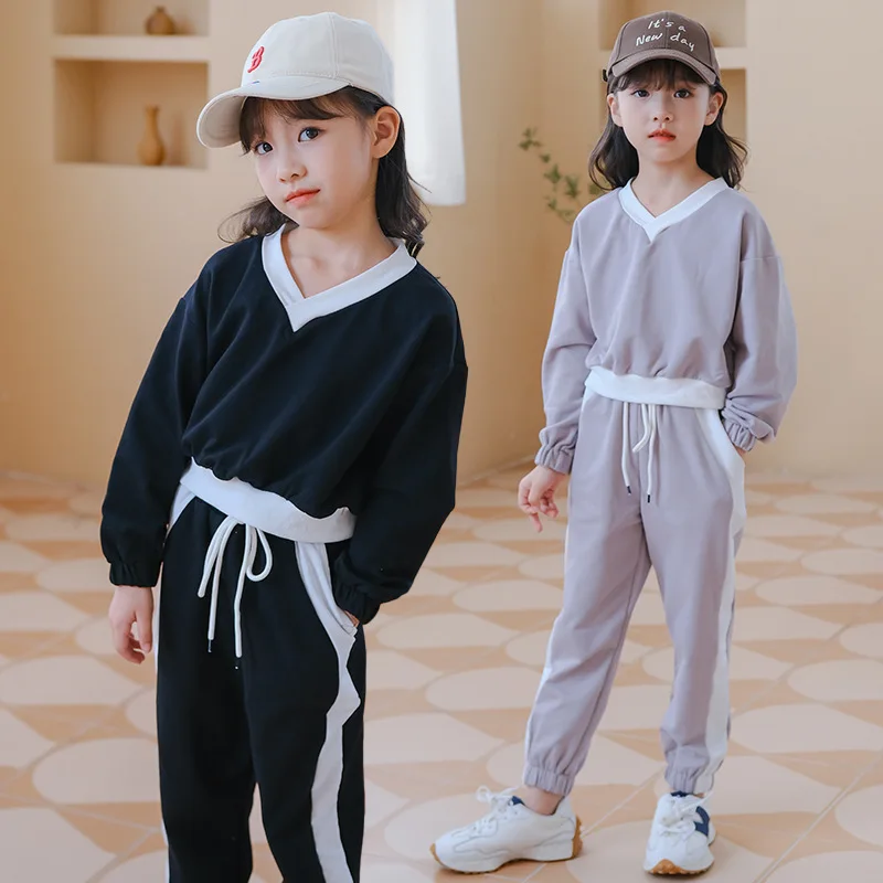 

Спортивная повседневная одежда для девочек 10-12 лет, одежда на весну и осень, брюки в полоску, комплект детской одежды для девочек из 2 предмет...