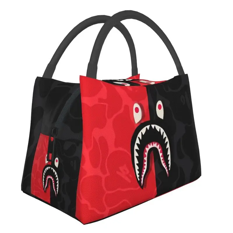

Shark Teeth Camo Insulated Lunch Bag for School Office Bape Camouflage Pattern Portable Thermal Cooler Lunch Box Women
