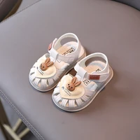 beige bunny cute hollow covered toes sandals for girls 2022 childrens fashion simple korean kids sweet princess casual shoes