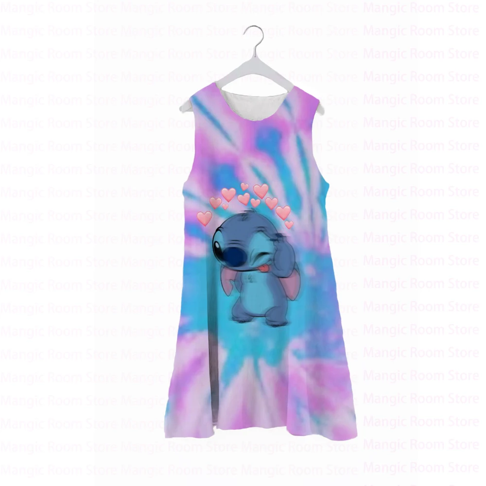 Купи Disney Stitch Cartoon Print Sleeveless Tank Top Dress Kids Girls Summer Casual Loose Sleeveless Dress Mini Dress Costume за 197 рублей в магазине AliExpress