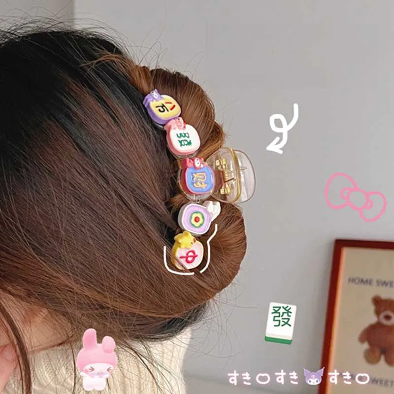 

Funny Chinese Mahjong Hair Clip Large Back Of The Head Trumpet INS Retro Headwear Hair Accessories Shark Clip Mahjong Headband