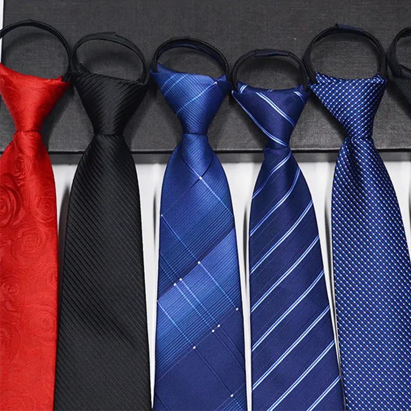 

Business Necktie 8CM Neckwear Easy To Pull Wedding Party Decor Men Zipper Tie 32 Style Polyester Silk Lazy Ties