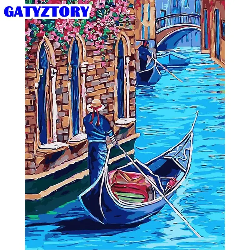 

GATYZTORY Pictures By Number Venice River Scenery Kits Home Decor Painting By Number Boat Drawing On Canvas Handpainted Art Gift