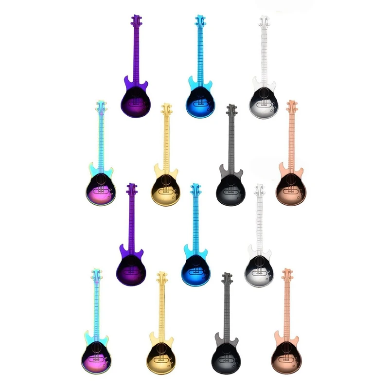 

Guitar Coffee Teaspoons, 14Pcs Colorful Stainless Steel Musical Coffee Spoons Teaspoons Mixing Spoons Sugar Spoon