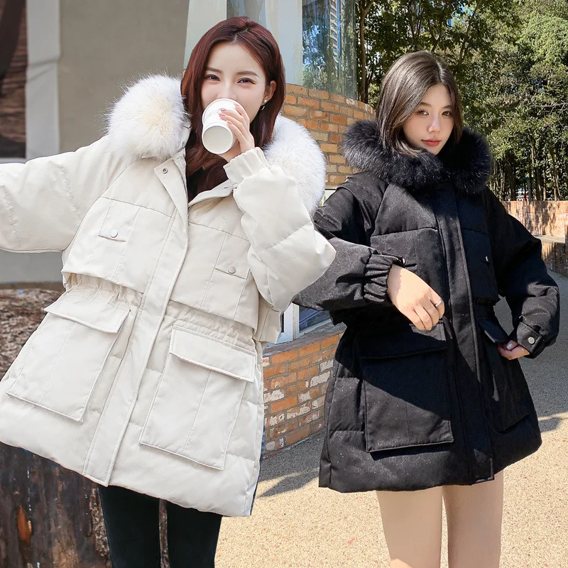 Winter long fur collar hooded Parker down jacket