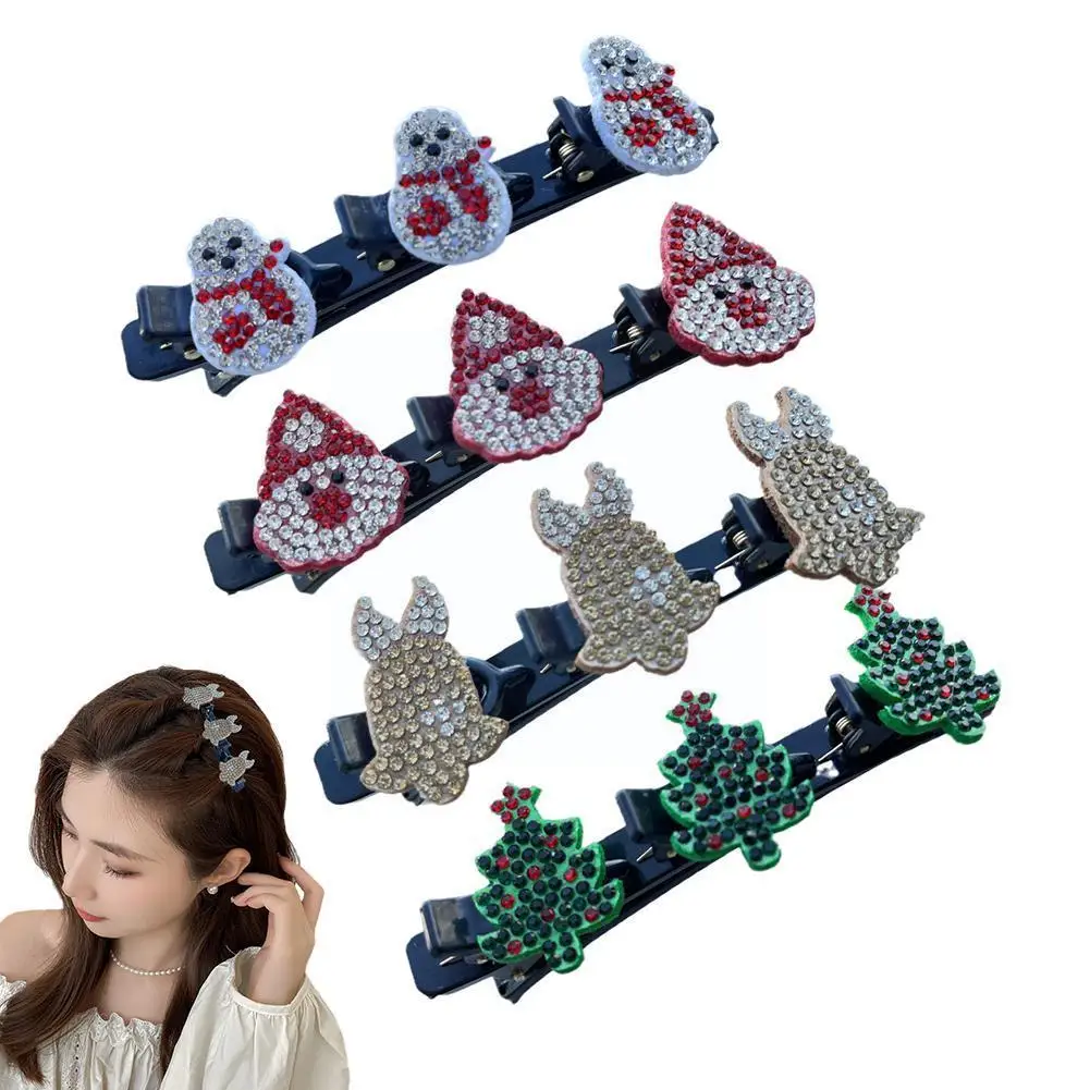 

Блестящие хрустальные рождественские плетеные заколки для волос для девочек, милый Санта-Клаус, аксессуары для волос, заколки Ban U8W0