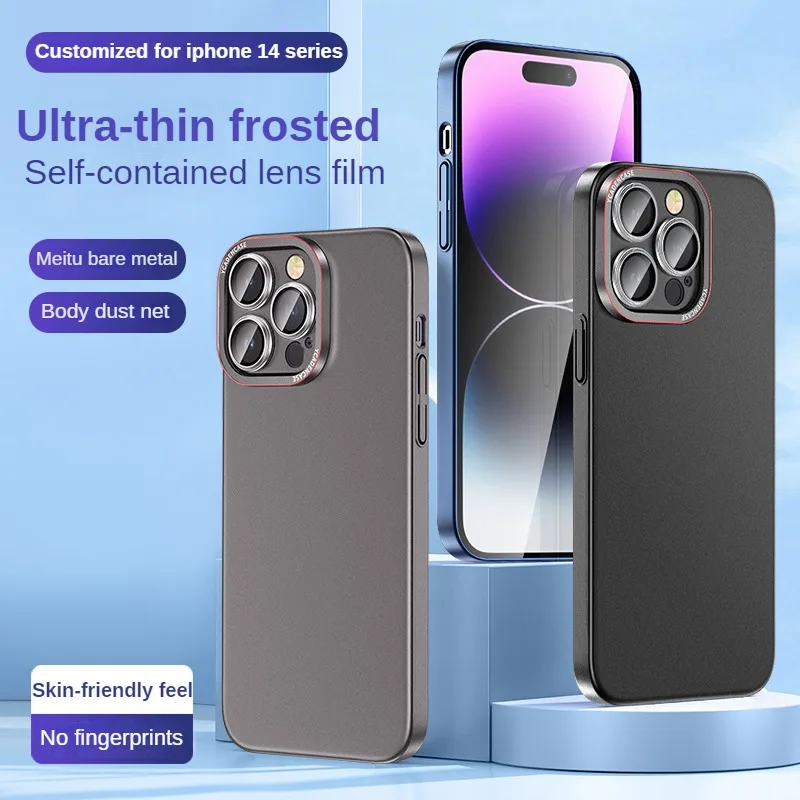 Original Ultra-Thin Frosted Cases For Iphone 14 Plus 14 13 12 Pro Max Case Self-Contained Lens Film Phone Cover Accessories