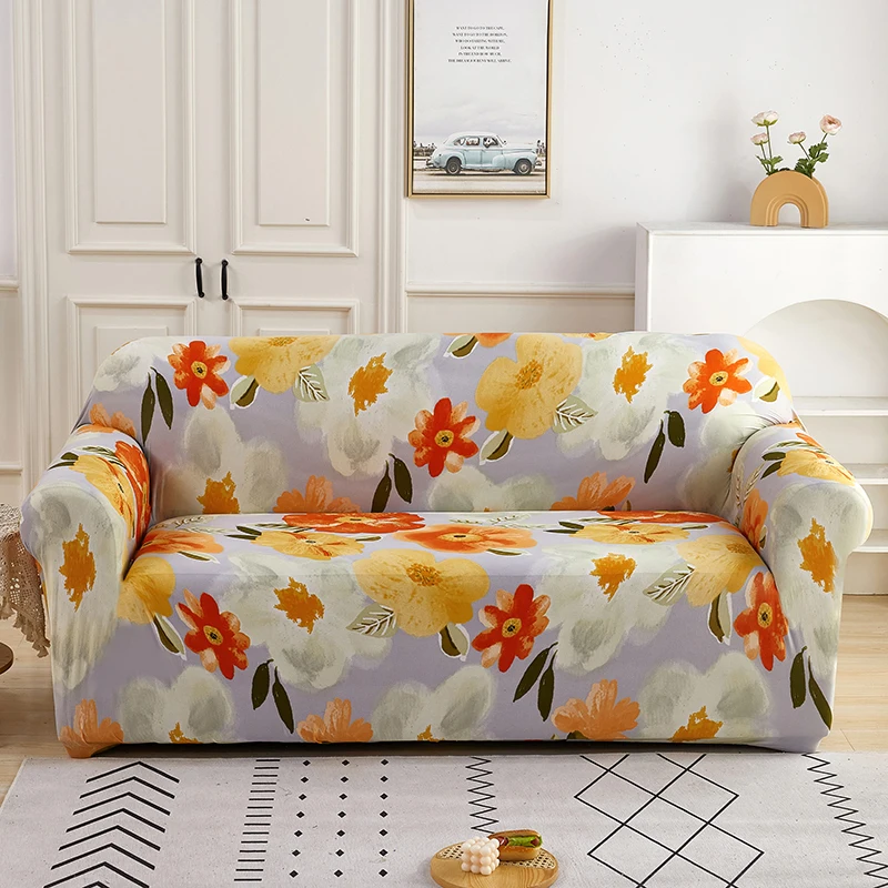 

DZQ Waterproof Sofa Chaise Cover Lounge for Living Room Printed Flower Relax Armchair Cover Dustproof 1/2/3/4 Seat Sofa Covers