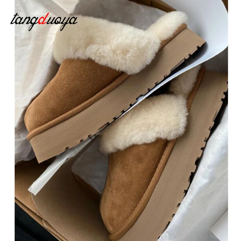

Winter Brand Plush Cotton Slippers Women 2023 New Fashion Platform Slippers Casual Home Fur Warm Slingback Flip Flops