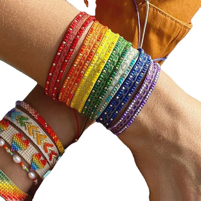 

New Bracelets for Women Rainbow Vitality Ins Style Hand Woven Rope Bohemian Holiday Style Couple Lucky Bracelet Jewelry