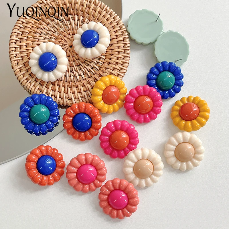 Красочные милые модные акриловые большие женские серьги в виде подсолнуха для