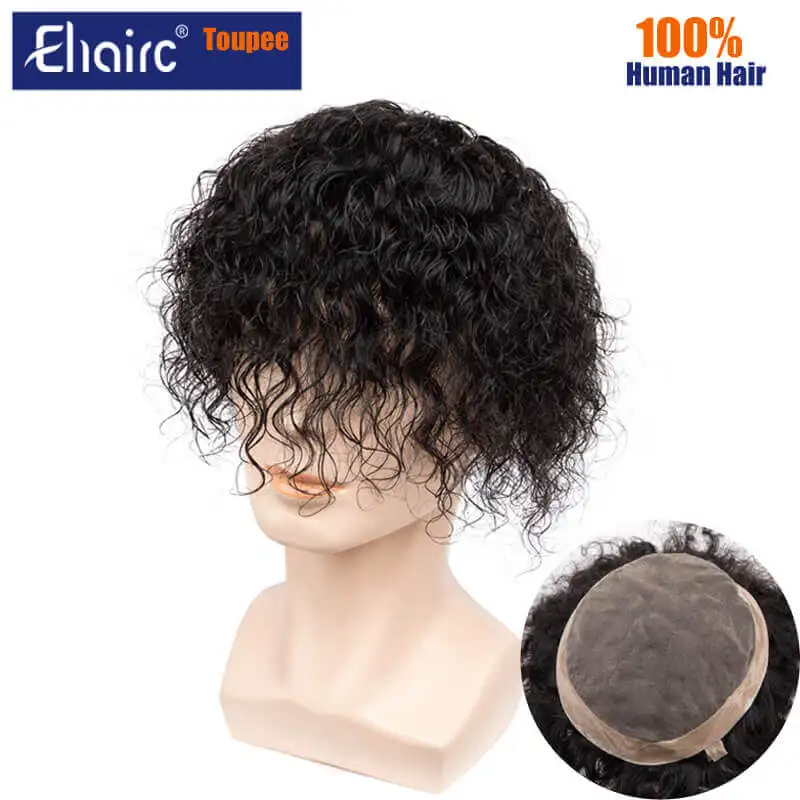 Water Curly Toupee For Men Mono Hair System Unit for Men Durable Male Hair Prosthesis 100% Human Hair Replacement Men's Wig