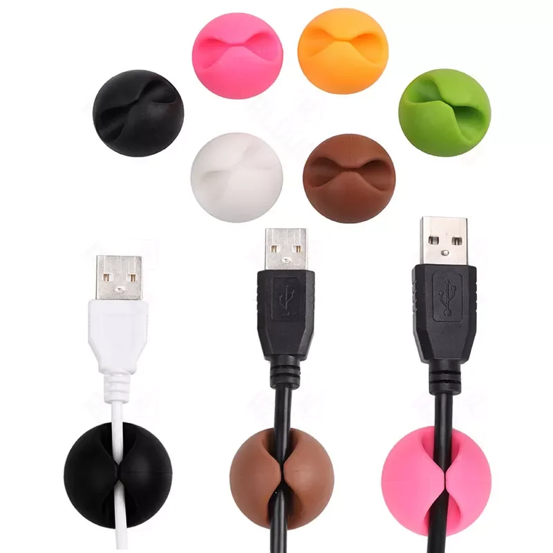 

USB Cable Organizer Wire Winder Earphone Holder Cord Clip Office Desktop Phone Cables Silicone Tie Fixer Wire Management