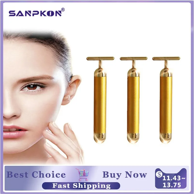 

Facial Roller Massager 24k Gold Vibration Slimming Beauty Lift Skin Tightening Wrinkle Bar Face Firm Massage Stick