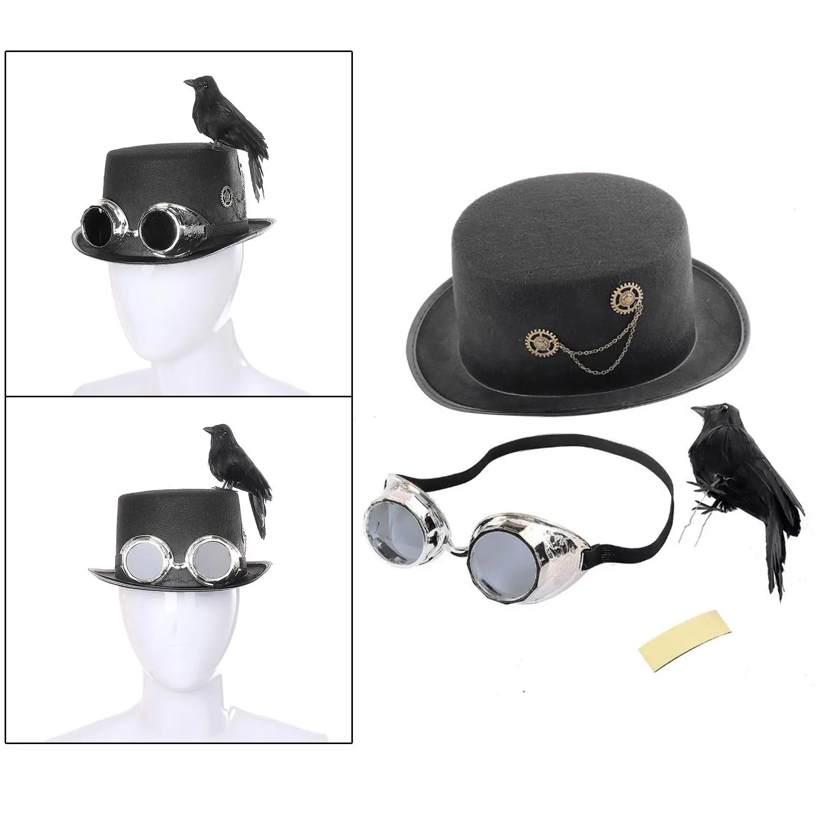 

Gothic Steampunk Top Hat with Goggles Crow Gothic Hat Costume Accessory