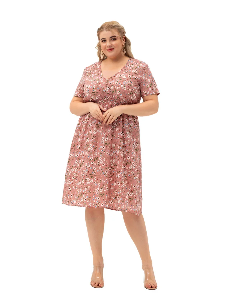Plus size women summer new short-sleeved printed dress factory direct approval  plus size feminino  party dresses