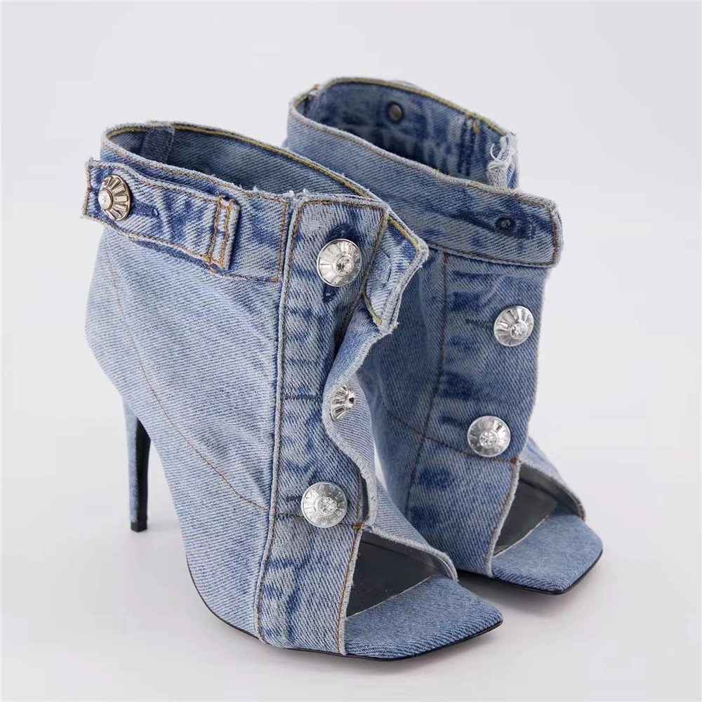 

2023 Women Sandals Fashion Denim High Heel Popular Charming Shoes Woman Comfort Pumps Big Size Brand Design Sandals