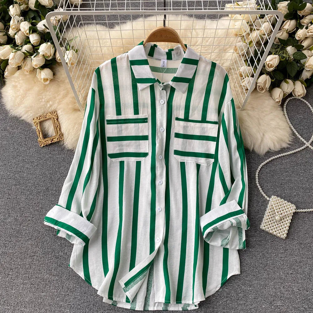 

Women Loose Casual Ropa Mujer Long Sleeve Button Up Fashion High Street Spring Autumn Striped Harajuku Girl Cardigan Korean Top