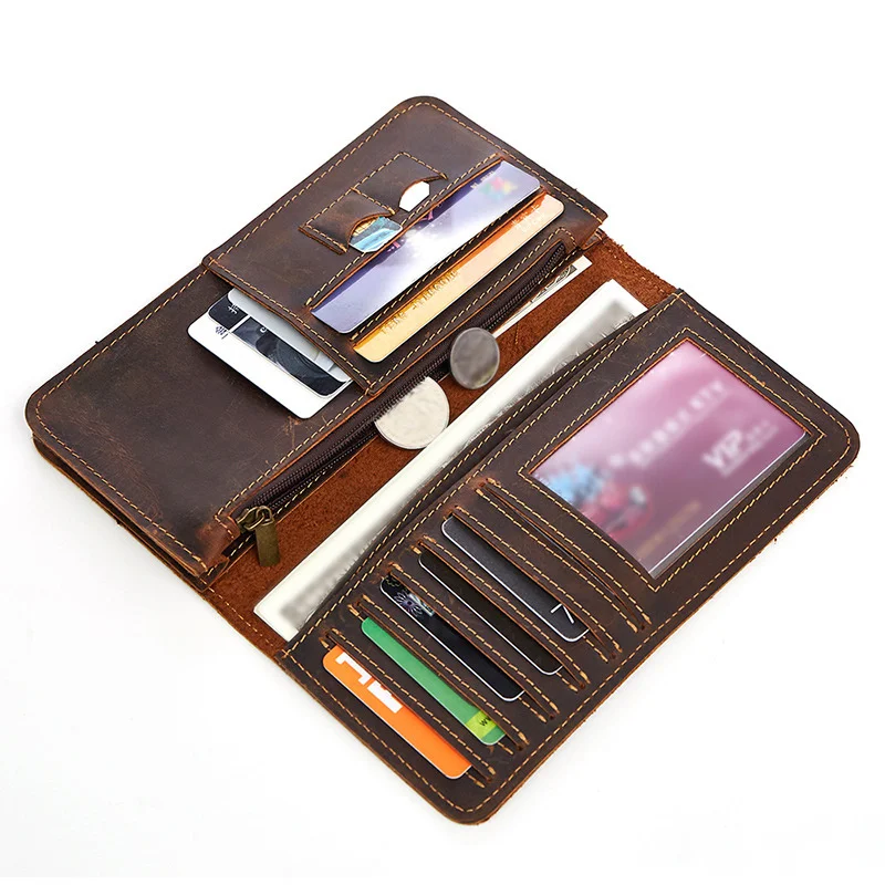 

Retro Genuine Leather Men's Wallet Crazy Horse Business Multi Card Zero Long Casual Handbag