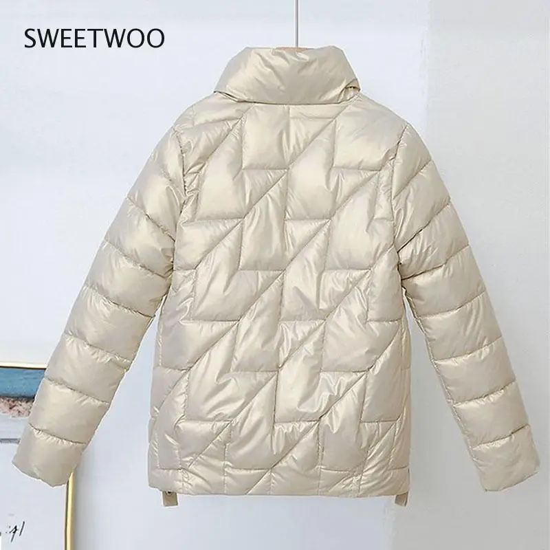 Women Jacket 2022 New Winter Parkas Female Glossy Down Cotton Jackets Stand Collar Casual Warm Parka Short Coat Female Outwear