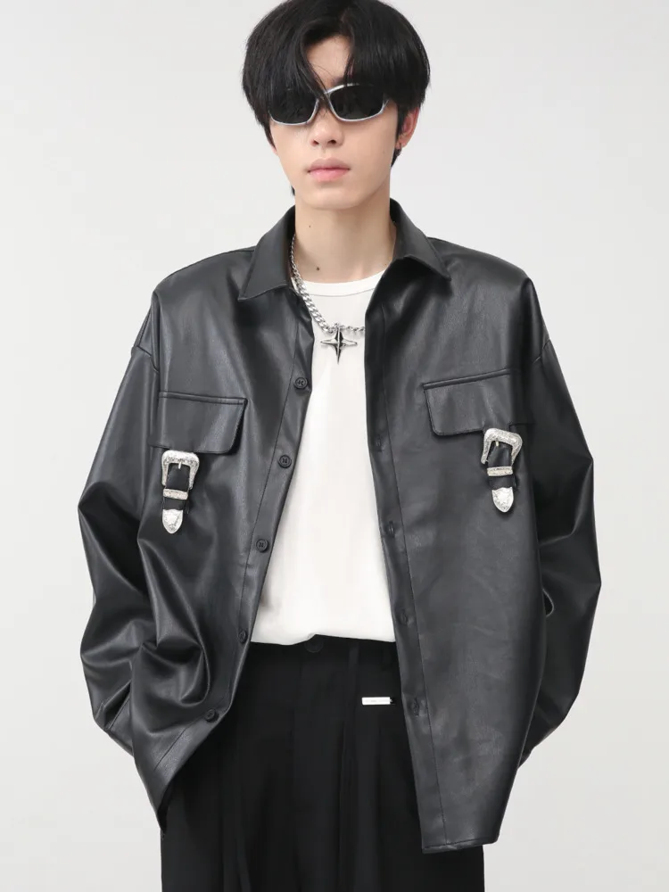 

SYUHGFA Men Clothing Single Breasted PU Leather Jackets Korean Streetwear Fashion Autumn 2022 Vintage High Quality Black Coat