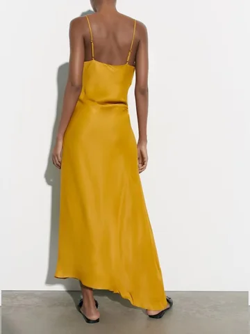 New women's summer fashion suspenders sweet pleated strapless street solid color home silk satin texture petticoat dress
