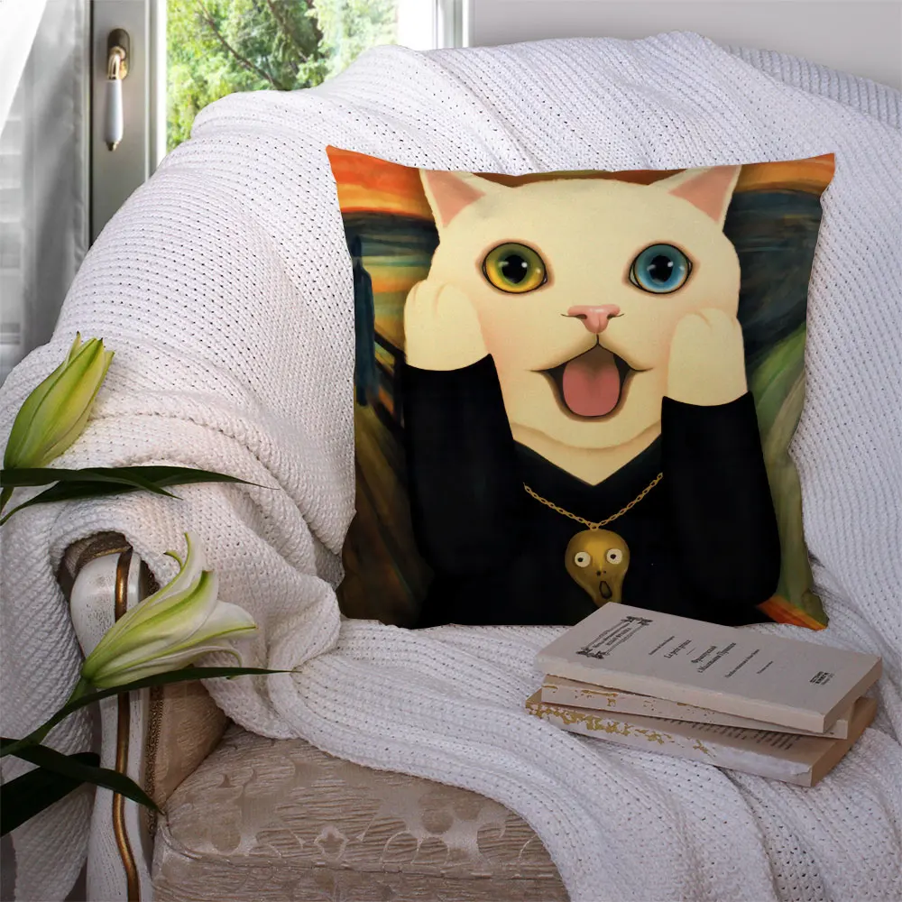 

Cat with Earrings Custom Pillowcase Cushion Cover Home Decor Hotel Car Seat Backrest Sofa Pillow Case 221217-28
