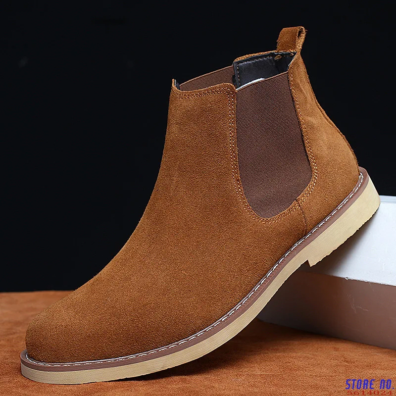 

Мужские ботинки Роскошные весенне-зимние элегантные Ботинки Челси мужские повседневные ботинки из коровьей замши и кожи для влюбленных бр...
