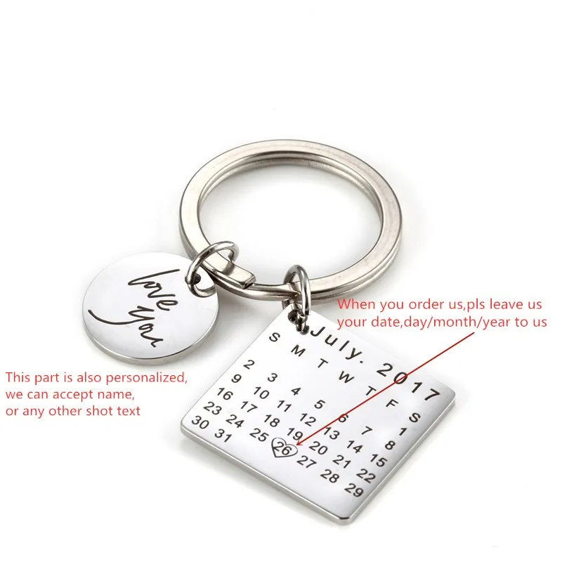

Custom DIY Personalized Calendar Keychain Gift for Boyfriend Girlfriend Stainless Steel for Christmas,Anniversary Day