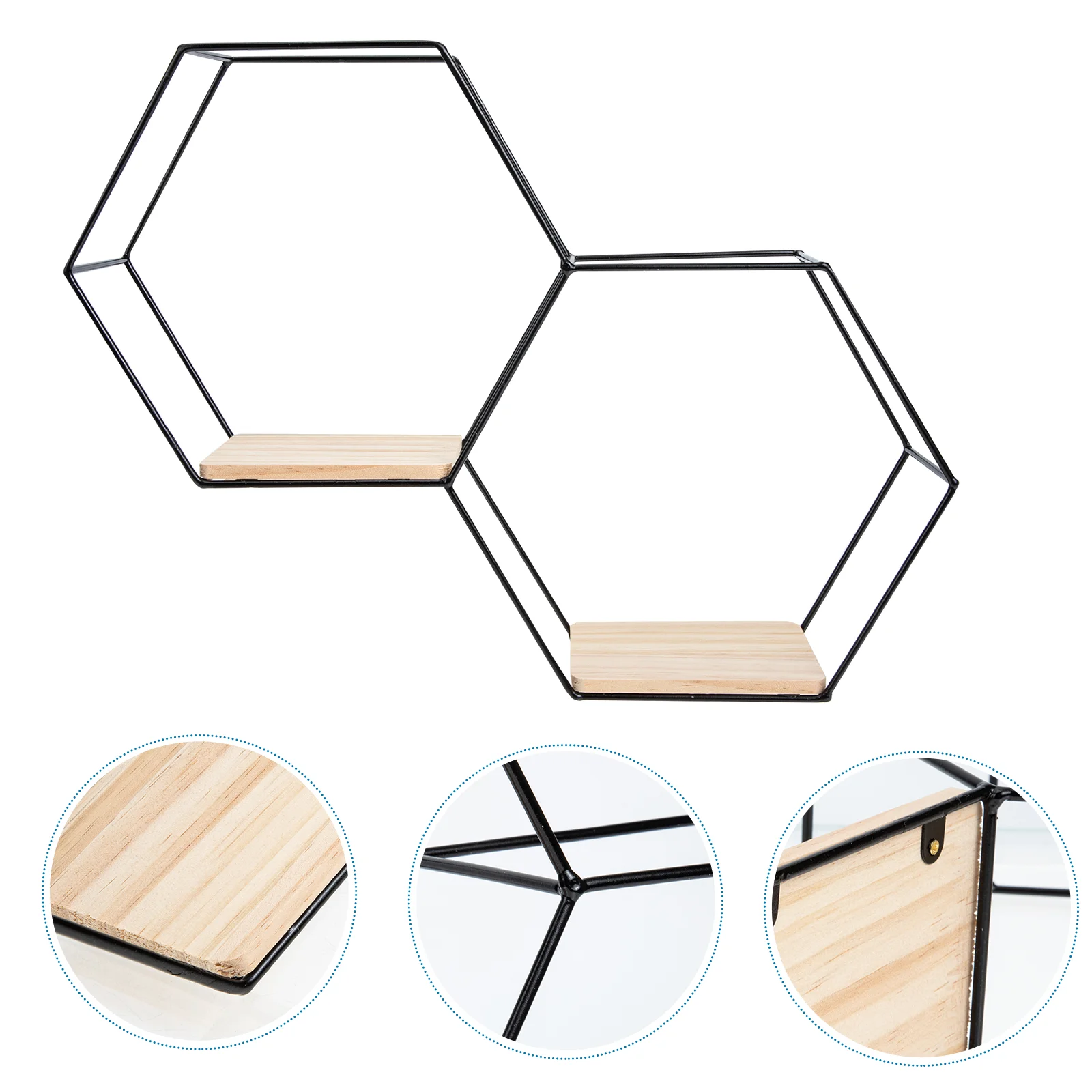 

Wall Shelf Bedroom Metal Hexagon Wood Base Modern Black Floating Wall-mounted Decor Storage Rack Niches for