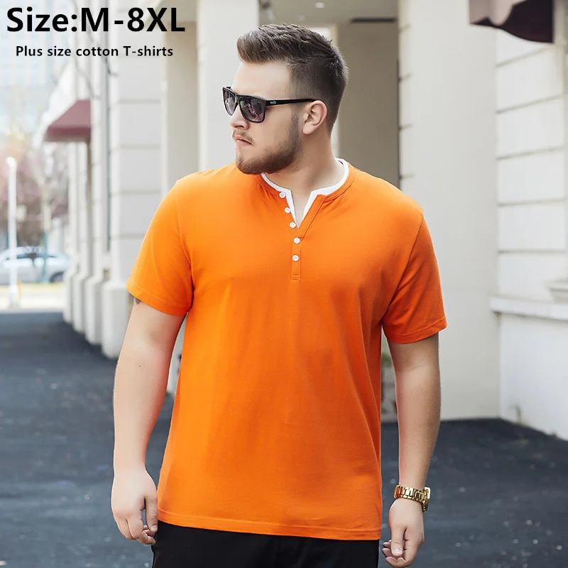 Cotton V-Neck T Shirt Men 140KG Casual 