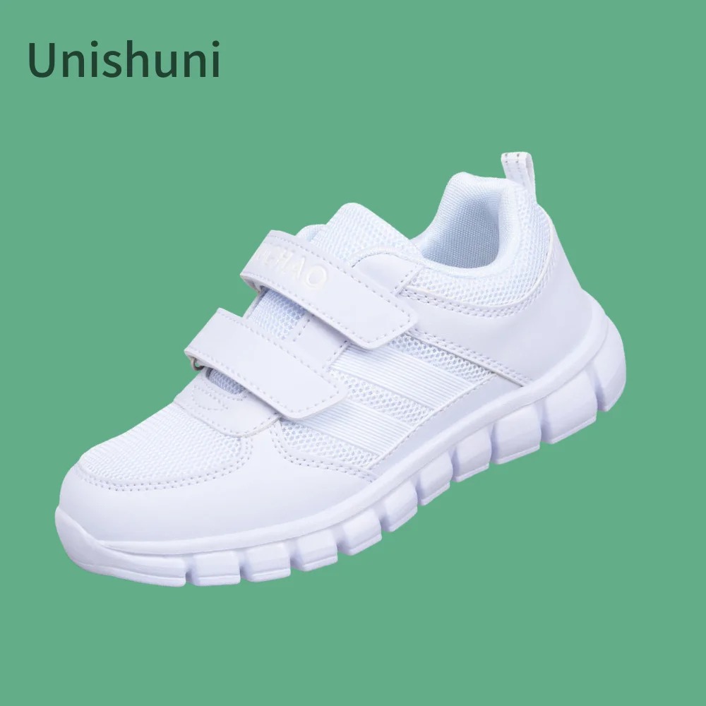 

Unishuni Boys Girls Tennis Shoes Children Breathable White Sneakers Kids Lightweight School Shoes with Double Hook-Loop Closure