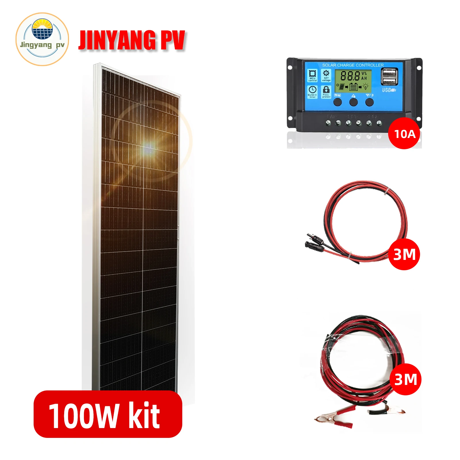 

100W Monocrystalline 100W 12V Solar Panel kit 100W New 12V Compact Design High Efficiency Module RV Marine Boat Off Grid